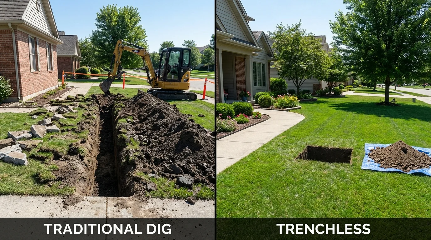 Trenchless sewer repair with minimal yard damage versus traditional excavation in Fullerton, CA